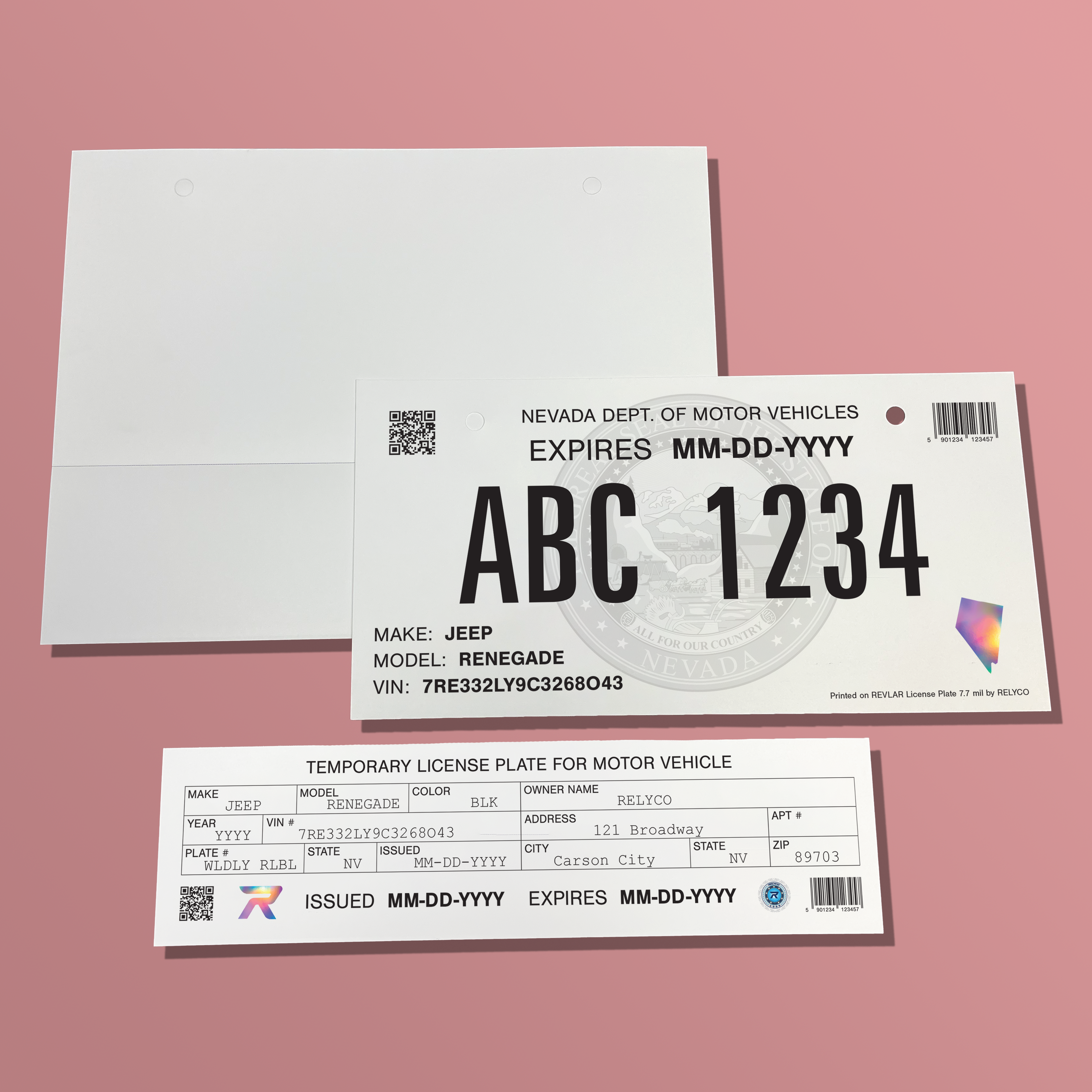REVLAR® Temporary License Plate - Inkjet Printer Only with Tear-Out Record (500 Sheets) 7.7 mil