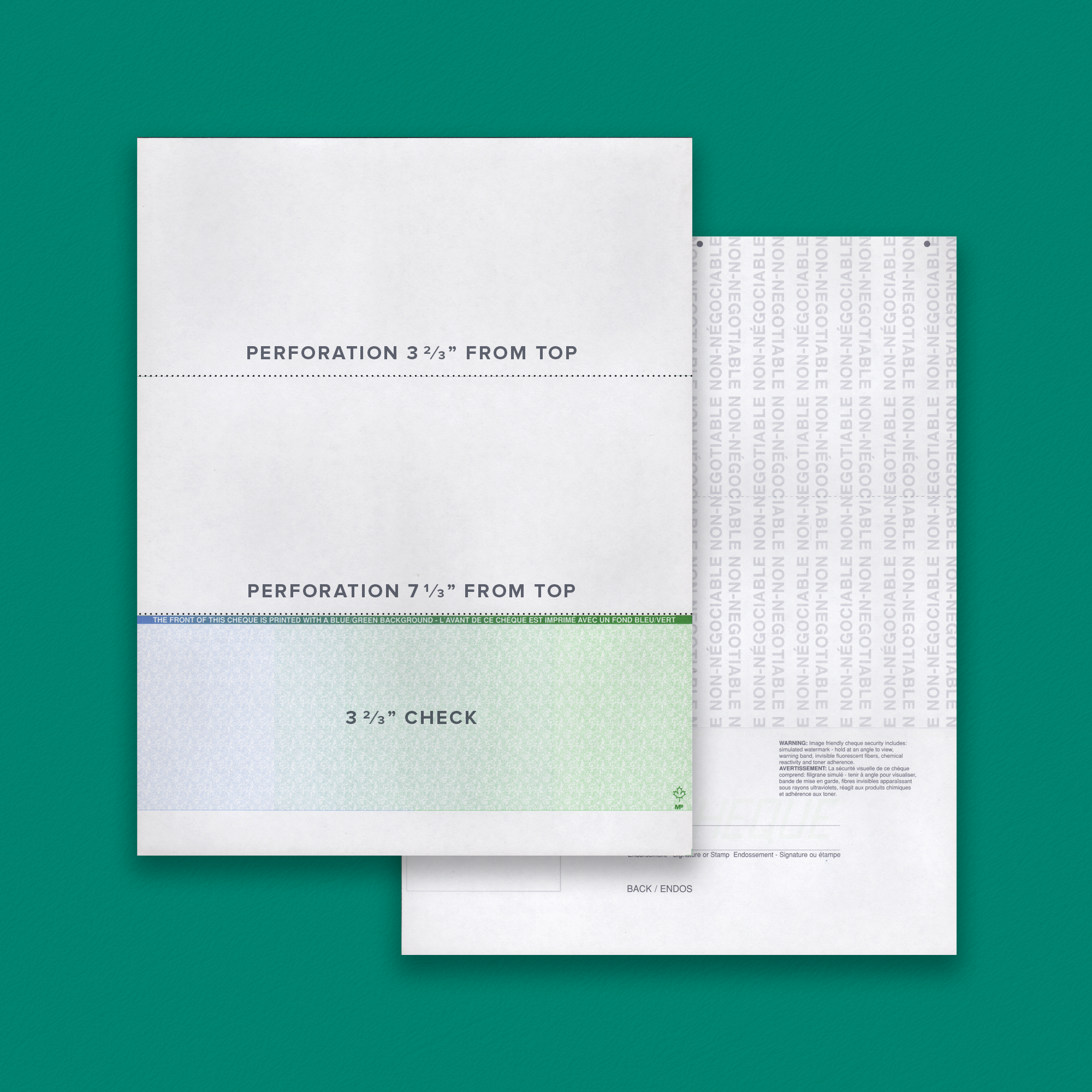 Canadian Blue/Green Prismatic Bottom Cheque 3.67” (2,500)