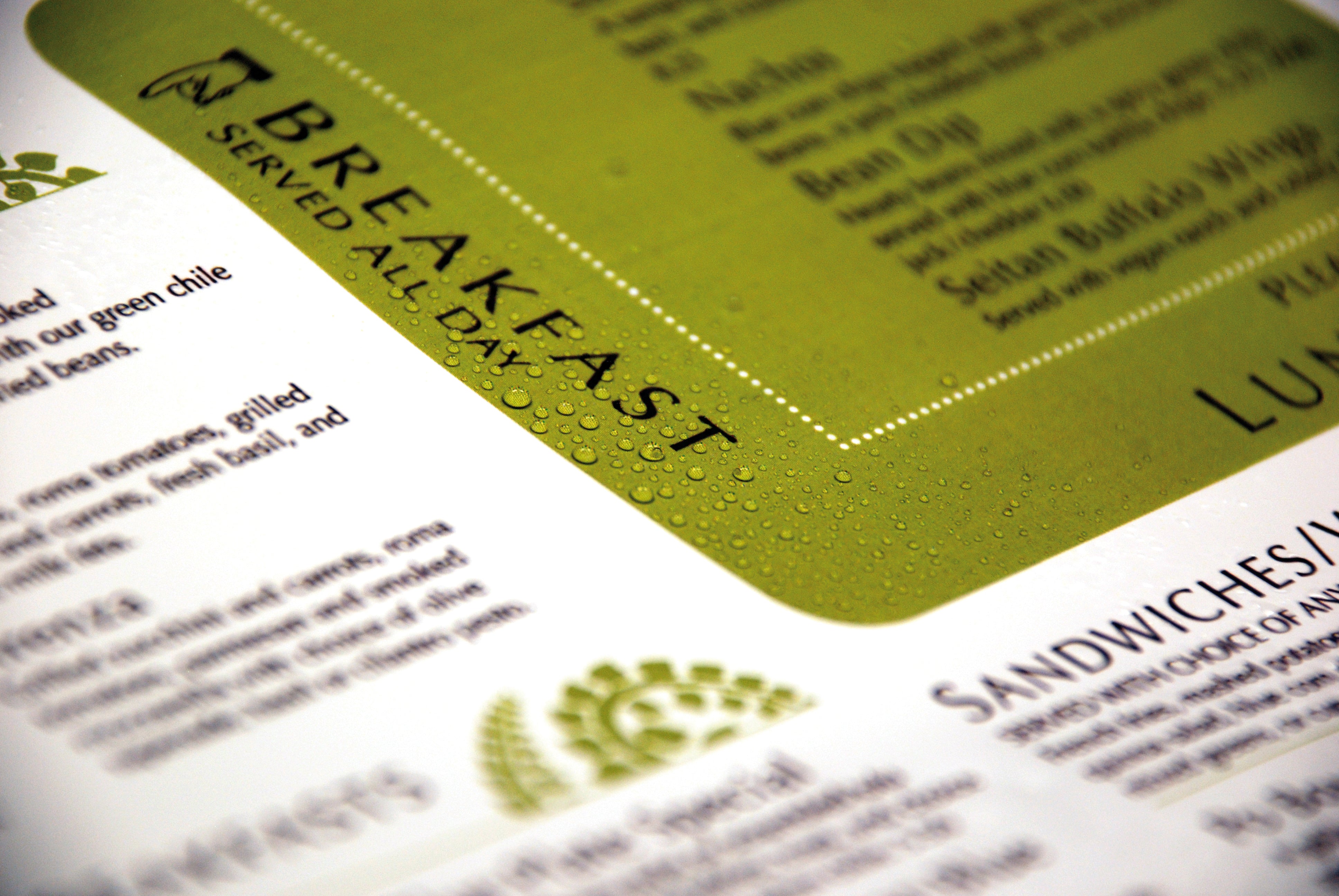 waterproof menu