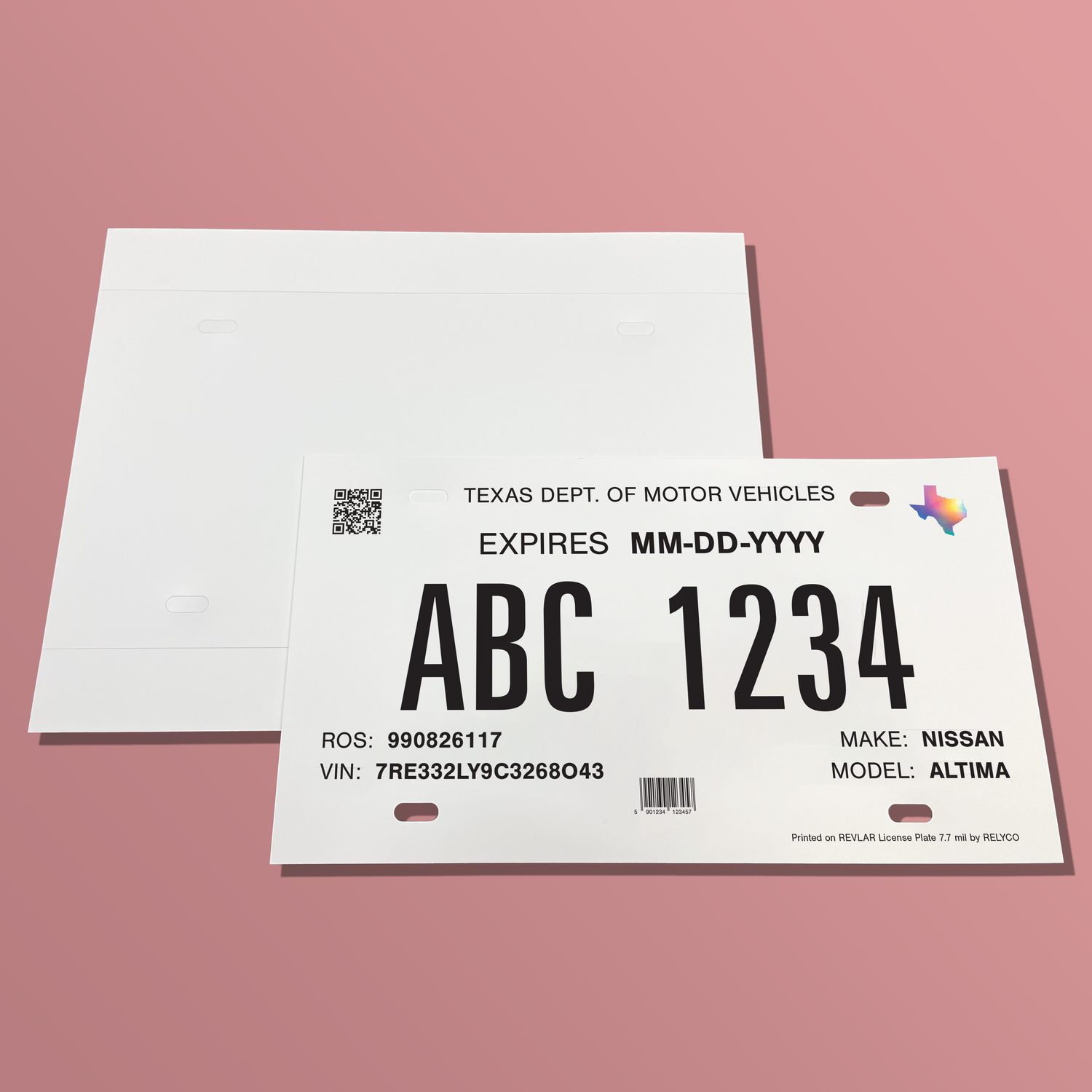 Texas Temporary License Plates REVLAR Paper