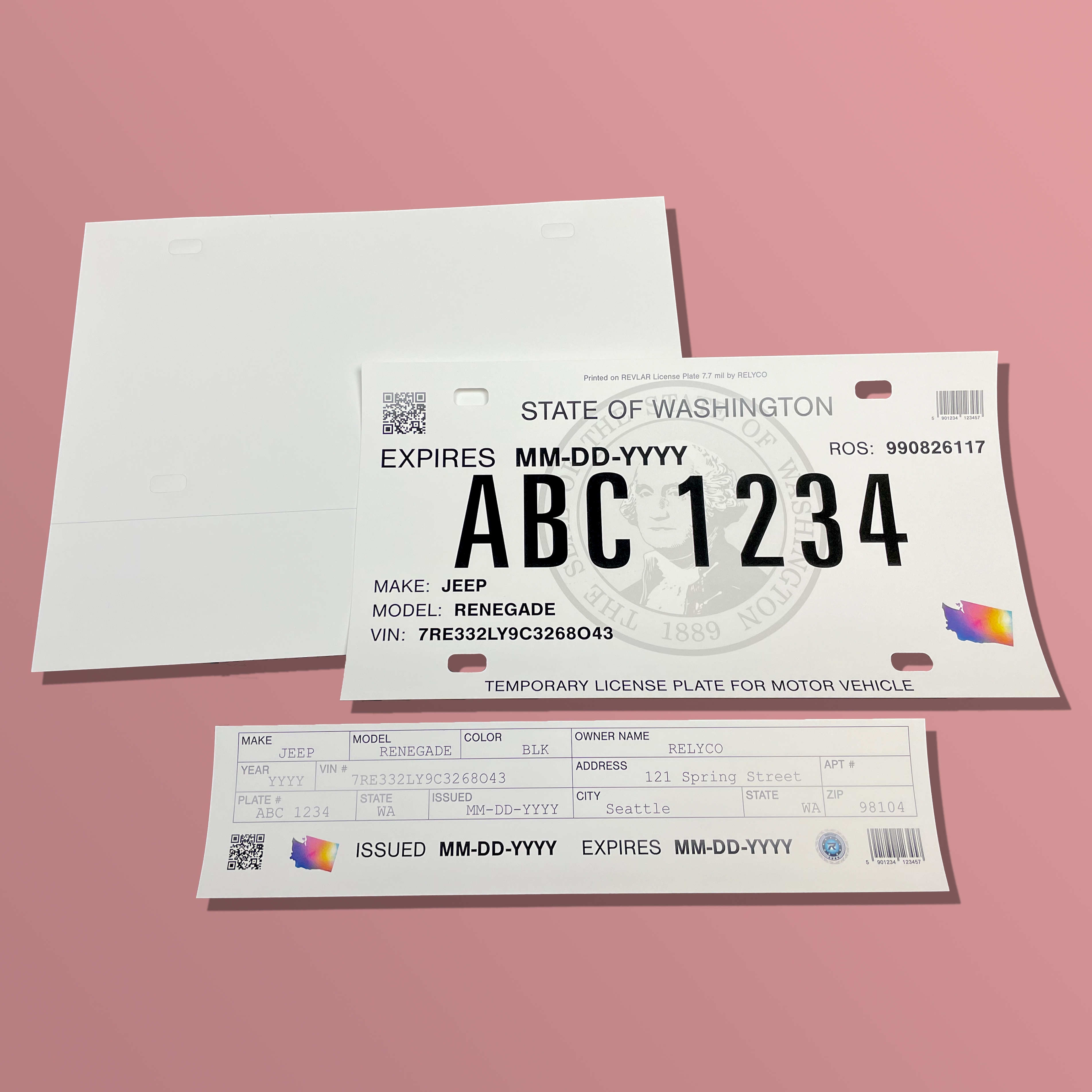 Washington REVLAR Temp License Plates RELYCO Washington REVLAR Temp License Plates RELYCO